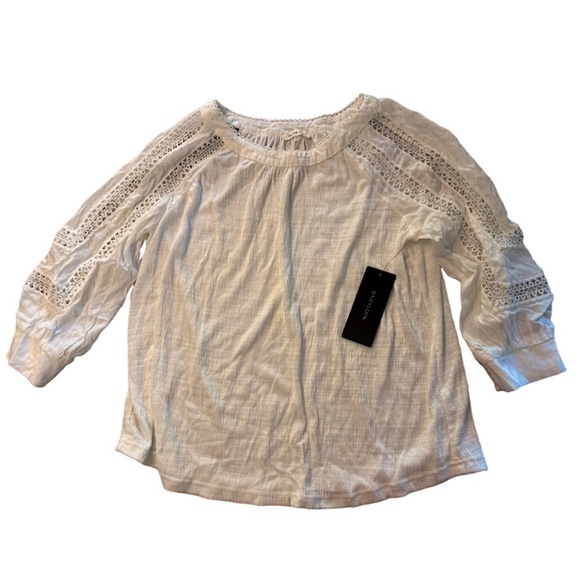 Olivia Grey Tops - NWT White Blouse with Open Crochet Sleeves